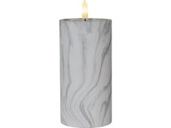 Star Trading LED-Kerze Pillar Flamme Marble Ø 7.5 x 17.5 cm, Grau