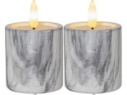 Star Trading LED-Kerze Pillar Flamme Marble Ø 5.5 x 9 cm, Grau, 2 Stk