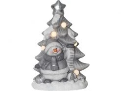 Star Trading LED-Figur Schneemann mit Weihnachtsbaum, 23 cm, Weiss