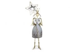 Riffelmacher Weihnachtsfigur Engel mit Stern, Weiss/Grau/Gold