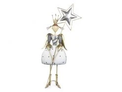 Riffelmacher Weihnachtsfigur Engel mit Stern, Weiss/Grau/Gold