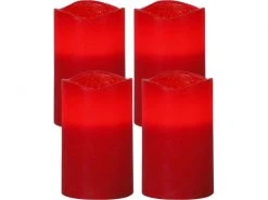 Star Trading LED-Kerzen Set Pillar May Ø 7.5 x 12.5 cm, Rot, 4 Stk